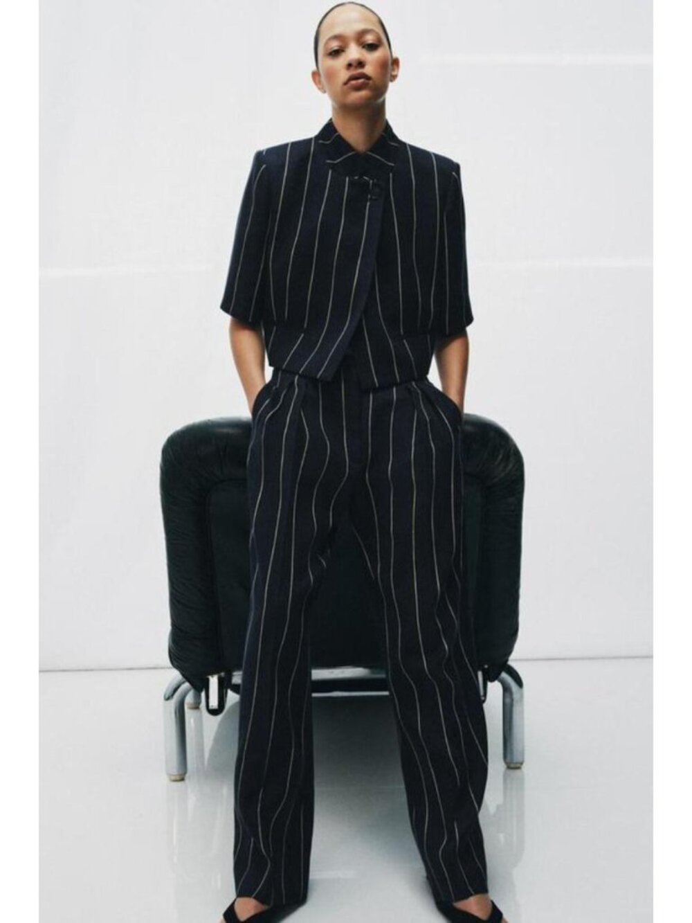 ZARA ZW COLLECTION STRIPED LINEN PANTS - Picture 1 of 7